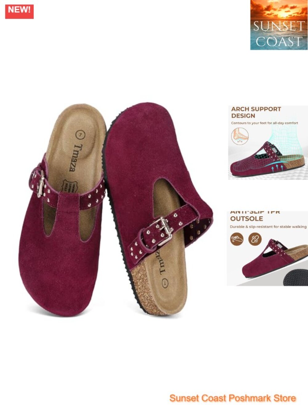 100% Genuine Suede Mary Jane Clogs Arch Support Memory Foam